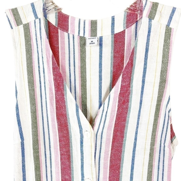 Old Navy V-Neck Sleeveless Striped Linen Blend Button Front Dress XS - Picture 3 of 9